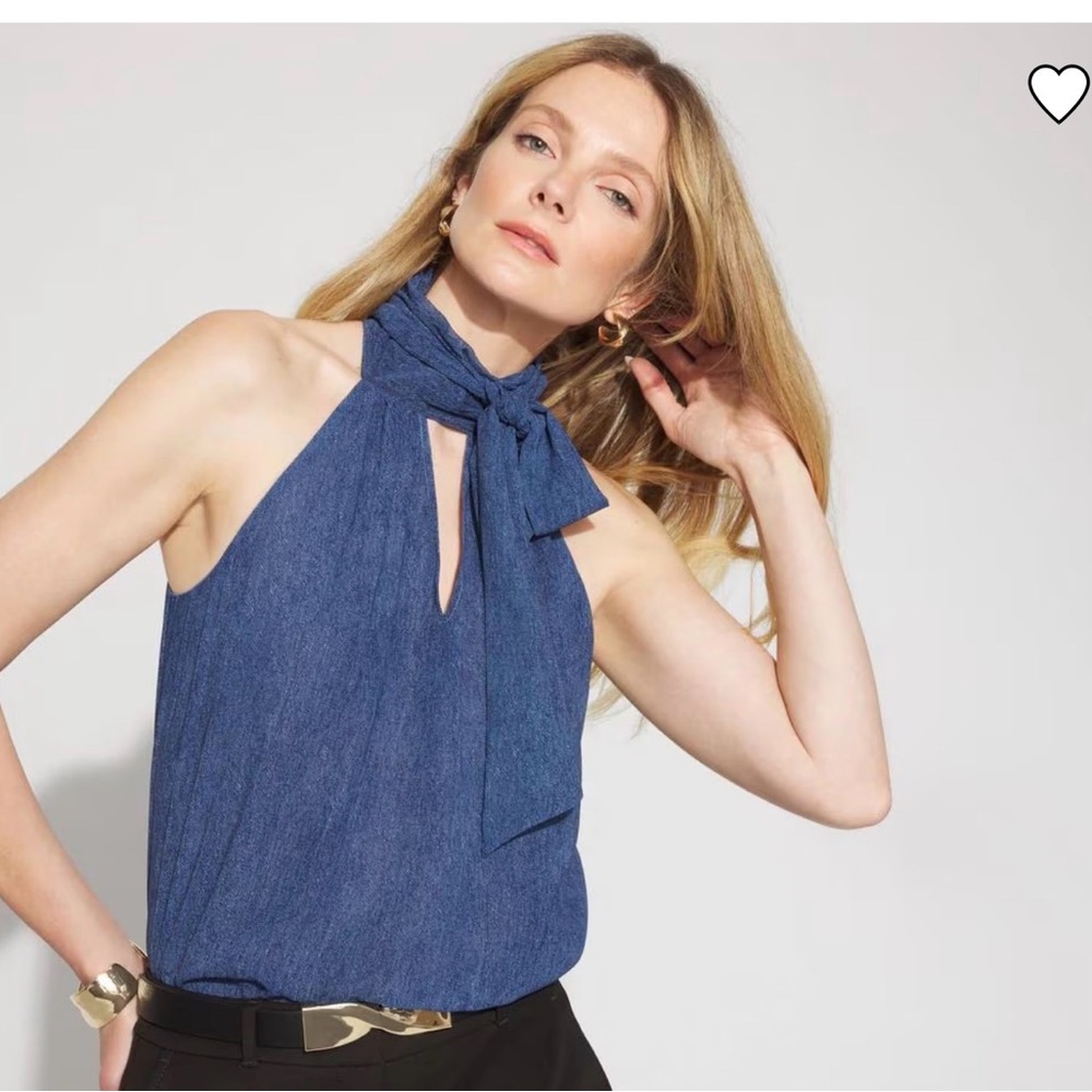 WHBM Denim Print Chiffon Halter Top